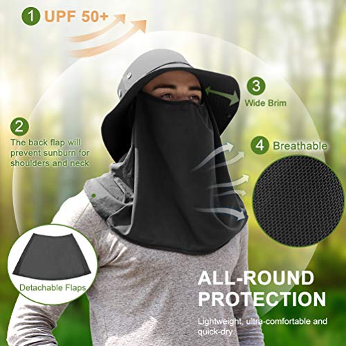 VBIGER Sombrero de Sol Protección UV para el Verano Ala Ancha Pesca Plegable Sombreros con Solapa Extraíble y Malla Transpirable (Gris oscuro)