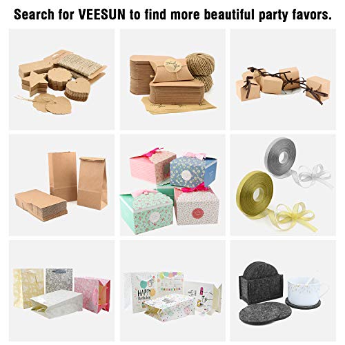 VEESUN Cajas de regalo pequeñas,120 pcs Cajas de Almohadas Marrones Favor de la boda Caja de Dulces de papel Kraft Bolsas de Regalo con Cuerda de Yute, para Cumpleaños Fiesta de Navidad, 6x9cm Blanco