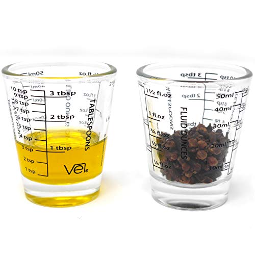 Vel. Vaso de 50 ml, mini medidora – para chupitos, mililitros, cucharadas, cucharaditas, onzas líquidas, diseño ergonómico