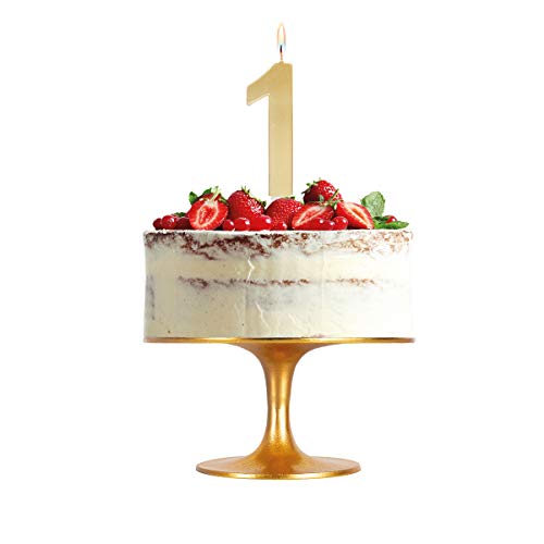 Velas grande 15,5 cm para tarta de cumpleaños número 1 color oro metalizado - ideal para fiestas de cumpleaños, aniversarios, baby shower, fiestas, celebraciones, bodas de oro o plata - 1 unidad