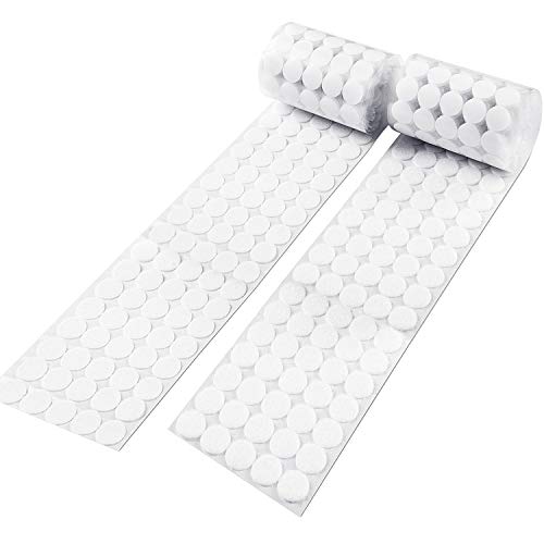 Velcro Adhesivo FEIGO 500 piezas Velcro Redondo Monedas gancho y cinta de velcro extra fuerte Adhesivo de doble cara Blanco para hogar, oficina, industria