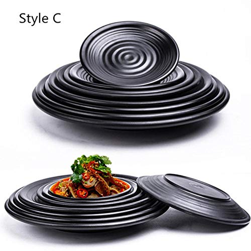 Venta caliente Plato de melamina Plato Negro redondo Sushi Espagueti Filete Ensalada Contenedor Olla caliente Tienda Cocina japonesa Barbacoa Cocina 1 PC, Estilo C, 8 pulgadas