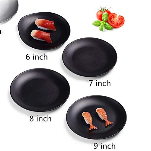 Venta caliente Plato de melamina Plato Negro redondo Sushi Espagueti Filete Ensalada Contenedor Olla caliente Tienda Cocina japonesa Barbacoa Cocina 1 PC, Estilo B, 6 pulgadas