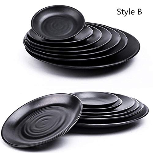 Venta caliente Plato de melamina Plato Negro redondo Sushi Espagueti Filete Ensalada Contenedor Olla caliente Tienda Cocina japonesa Barbacoa Cocina 1 PC, Estilo B, 6 pulgadas