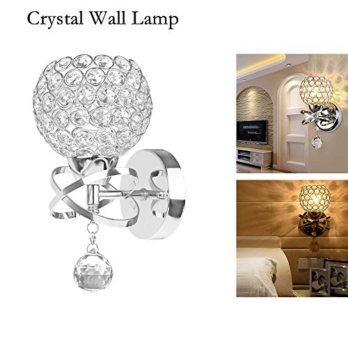 Verdelife Lámpara de pared de cristal de lujo, lámpara de pared decorativa de estilo moderno con enchufe E14 para dormitorio, sala de estar, pasillo, etc, plateado/dorado