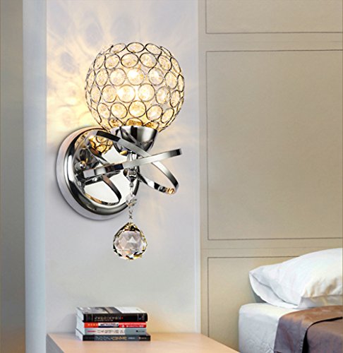 Verdelife Lámpara de pared de cristal de lujo, lámpara de pared decorativa de estilo moderno con enchufe E14 para dormitorio, sala de estar, pasillo, etc, plateado/dorado