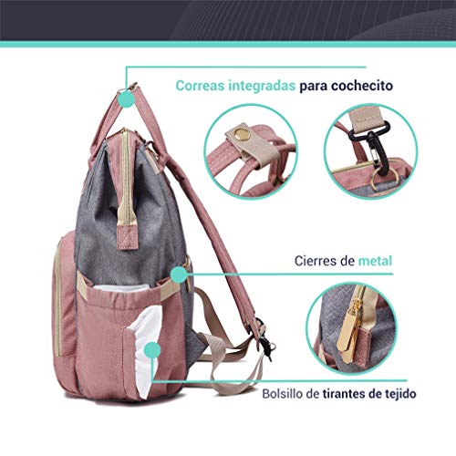 Verolino Mochila Pañalera Cambiador Pañales USB Multifuncional para Cochecito - [ Modelo PREMIUM ]