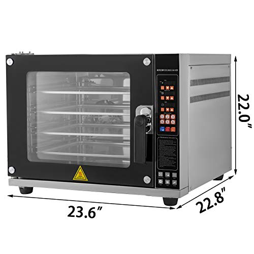 VEVOR Horno Eléctrico de Sobremesa 4.5kW Horno Sobremesa Conveccion 60L Horno Conveccion a Prueba de Explosiones con 4 Niveles de Bandejas Horno Tostador Piedra Especial para Cocinar Pizza