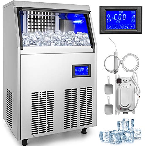 VEVOR Máquina para Hacer Hielo Comercial 60KG/24H, Acero Inoxidable+ABS, Panel de Control Inteligente LCD, Máquina para Fabricar Cono de Nieve, Función de Reserva 5-7 Horas, Bomba de Deshidratación