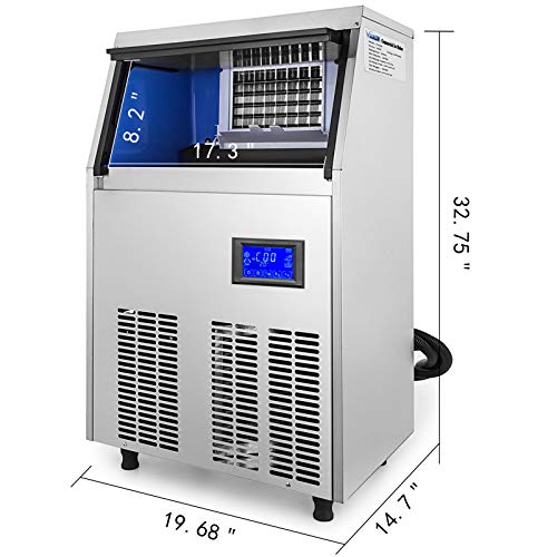 VEVOR Máquina para Hacer Hielo Comercial 60KG/24H, Acero Inoxidable+ABS, Panel de Control Inteligente LCD, Máquina para Fabricar Cono de Nieve, Función de Reserva 5-7 Horas, Bomba de Deshidratación