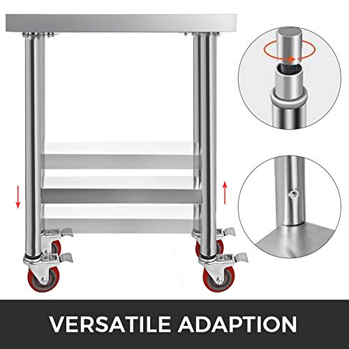 VEVOR Mesa de Trabajo de Cocina Mesa de Trabajo Acero Inoxidable para Cocina 61x45x86 cm con 4 Ruedas para Preparar Alimentos Mesa para Cocina Móvil