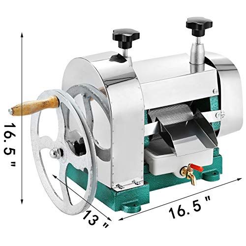 VEVOR Prensa de Caña de Azúcar de Acero Inoxidable 304, Exprimidor de Caña, Máquina de Caña de Azúcar, Grosor de los Rodillos: 5 mm, Exprimidor Extractor de Caña de Azúcar de 50 kg/h