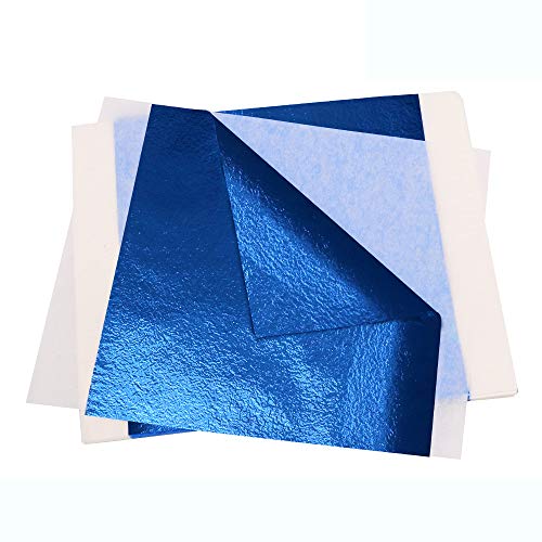 VGSEBA Pan de Oro de Imitación 100 hojas 13cmx13.5cm Lámina Dorada para Pinturas, Artesanías, Manualidades, Uñas, Muebles(azul)