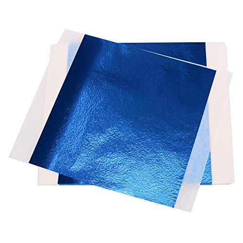 VGSEBA Pan de Oro de Imitación 100 hojas 13cmx13.5cm Lámina Dorada para Pinturas, Artesanías, Manualidades, Uñas, Muebles(azul)