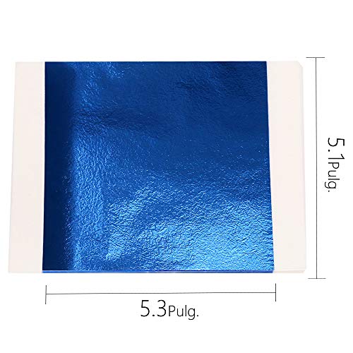 VGSEBA Pan de Oro de Imitación 100 hojas 13cmx13.5cm Lámina Dorada para Pinturas, Artesanías, Manualidades, Uñas, Muebles(azul)