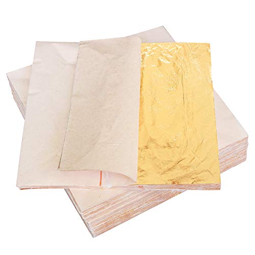 VGSEBA Pan de Oro de Imitación 200 hojas 14cm(5.5") para Lámina Dorada para Dibujos, Artesanías, Manualidades, Uñas, Muebles (Dorado y Plateado)