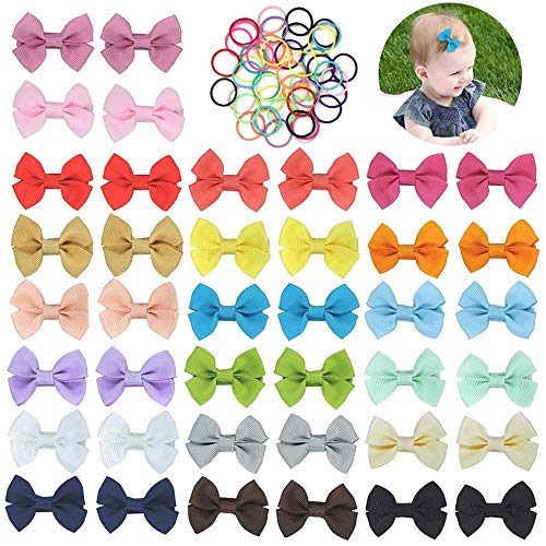 Viccess 40pcs Lazos Bebe Niña y 100pcs Gomas Pelo Niña,Lazos Pelo Niña Diademas Bebe Niña Lazo Accesorios Pelo Horquillas para el Pelo Niña