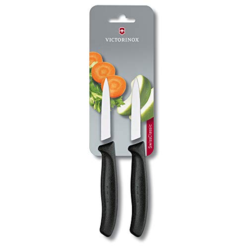 Victorinox Cuchillo FIBROX Negro, 8CM Blister 2 UNID 6.7603.B, Acero Inoxidable