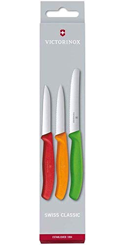 Victorinox Swiss Classic Gemüsemesser-Set, 3-Teilig, Rot, Orange, grün Cuchillo, Acero Inoxidable, Verde/Naranja/Rojo, Medium, 3 Unidades