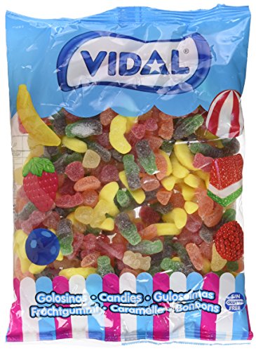 Vidal Golosinas. Cocktail Mix surtido de plátanos, botellas cola, ositos y gomitas. Sabores plátano, fresa, cola, limón y naranja. Bolsa 1 kg