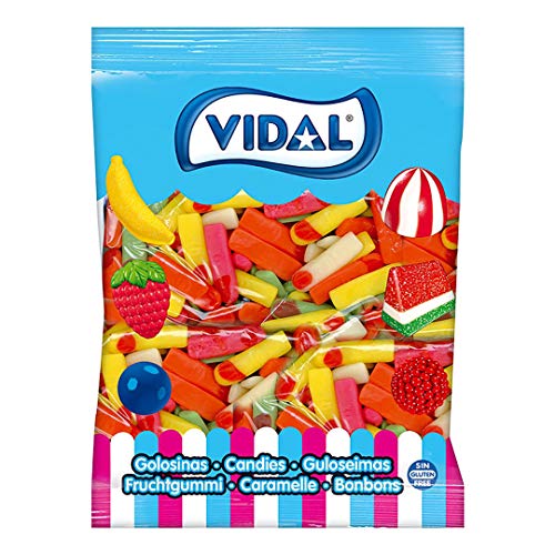 Vidal Golosinas. Dedos Surtidos. Caramelo de goma con un inconfundible sabor. Colores atractivos: Rosa, amarillo, naranja y verde. Bolsa 1,5 kg