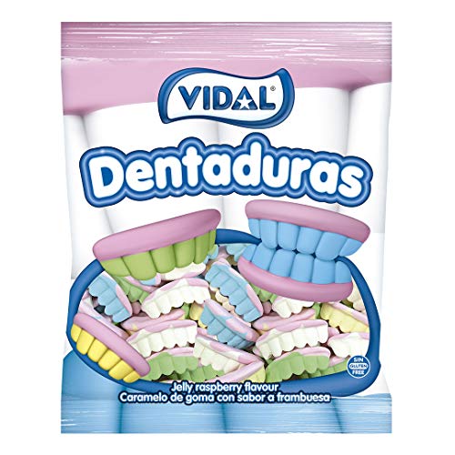 Vidal Golosinas. Dentaduras. Las originales en diferentes colores: blancas, azules, verdes y amarillas. Bolsa 250 unidades