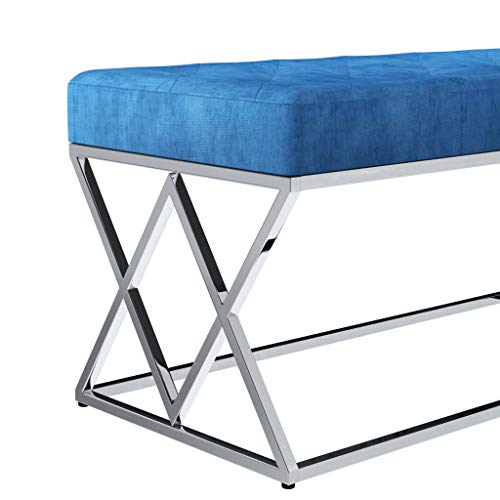 vidaXL Banco de Acero Inoxidable y Terciopelo Azul 97cm Mobiliario Recibidor Almacenamiento Organizador Tapizado Terciopelo Diseño Moderno Elegante