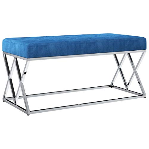 vidaXL Banco de Acero Inoxidable y Terciopelo Azul 97cm Mobiliario Recibidor Almacenamiento Organizador Tapizado Terciopelo Diseño Moderno Elegante