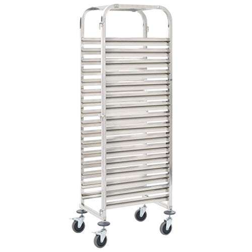 vidaXL Carrito de Cocina 16 Bandejas 65.5x48.5x165cm Acero Inoxidable Cocina Mobiliario Hogar Hostelería Práctico Ruedas Giratorias Robusto Estable