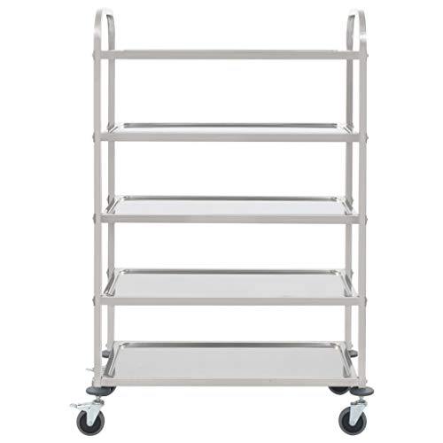 vidaXL Carrito de Cocina de 5 Alturas 107x55x147cm Acero Inoxidable Catering Mobiliario Hogar Hostelería Práctico Ruedas Giratorias Robusto Estable