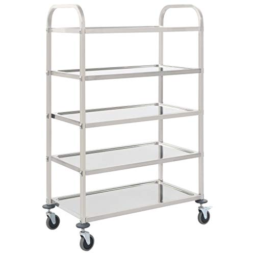 vidaXL Carrito de Cocina de 5 Alturas 107x55x147cm Acero Inoxidable Catering Mobiliario Hogar Hostelería Práctico Ruedas Giratorias Robusto Estable