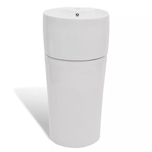 vidaXL Lavabo de Pie Redondo Agujero Grifo Desagüe Cerámica Blanco Lavamanos