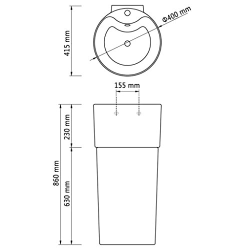 vidaXL Lavabo de Pie Redondo Agujero Grifo Desagüe Cerámica Blanco Lavamanos