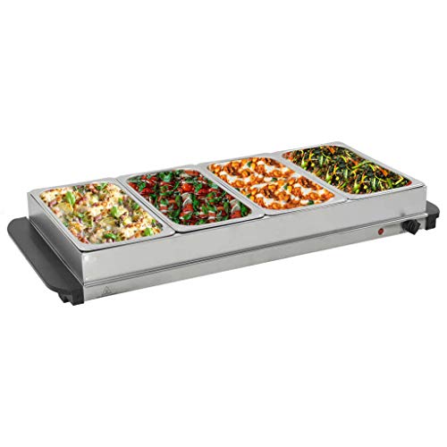 vidaXL Servidor Buffet Caliente Bandejas 4x2,5 L Bufet Calientaplatos Eléctrico Temperatura Ajustable Bufé Calienta Platos Comida Termostato Acero