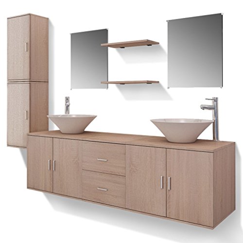 vidaXL Set Muebles para Baño con Lavabo y Grifo Incluido Pack 11 Unidades Beige