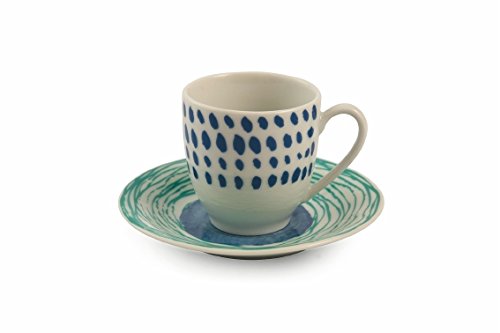 Villa d 'Este Home Tivoli Marea Juego Tazas Café, Porcelana, Multicolor, 6 Unidad