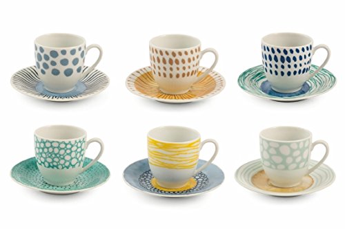 Villa d 'Este Home Tivoli Marea Juego Tazas Café, Porcelana, Multicolor, 6 Unidad