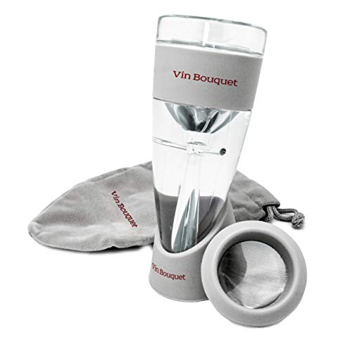 Vin Bouquet FIA 003 - Set Aireador con Peana, Aireación Instantánea Vino al Servir, Peana, Aireador, Base, Filtro y Bolsa en Terciopelo y Tapón de Vacío