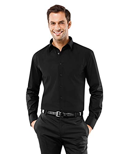 Vincenzo Boretti Camisa de Hombre, Corte Ajuste Recto (Regular-fit), 100% algodón, Manga-Larga, Cuello Kent, Lisa - no Necesita Plancha Negro 41-42