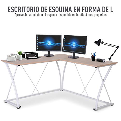 Vinsetto Mesa de Ordenador Escritorio para PC Oficina Hogar Mesa Esquinera de Forma L 142x142x76cm Marco Acero