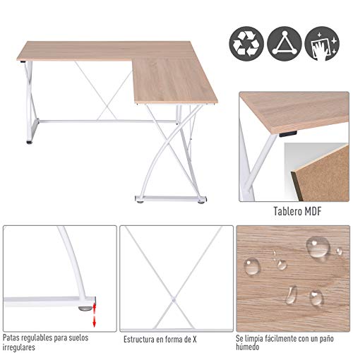 Vinsetto Mesa de Ordenador Escritorio para PC Oficina Hogar Mesa Esquinera de Forma L 142x142x76cm Marco Acero