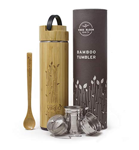 Vireo Bloom Botella Aislante Térmico con Colador de Té - Taza Térmica Taza de Bambú - con Colador de Té y Tapa Botella de Acero Inoxidable - Eco Termo Máquina Fabricante de Té