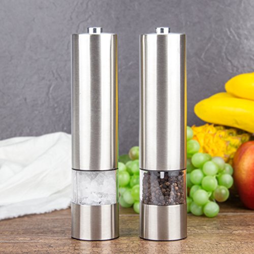 Virklyee 2 PCS Molinillo Eléctrico para Sal Y Pimienta De Acero Inoxidable Eléctrica de Acero Inoxidable con Fine Grind Sal Pimienta Molinillos de Sal y Pimienta