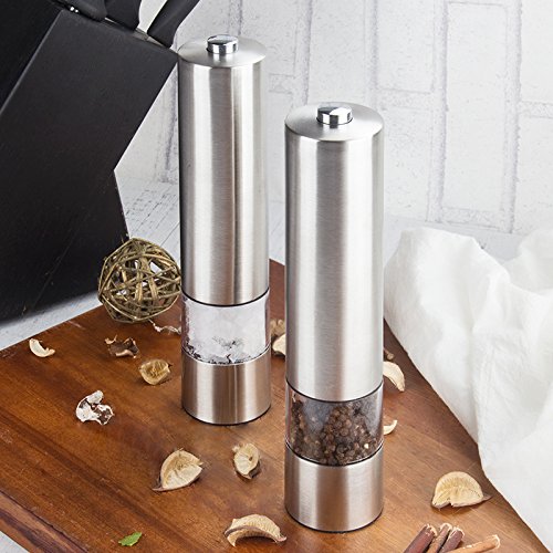 Virklyee 2 PCS Molinillo Eléctrico para Sal Y Pimienta De Acero Inoxidable Eléctrica de Acero Inoxidable con Fine Grind Sal Pimienta Molinillos de Sal y Pimienta