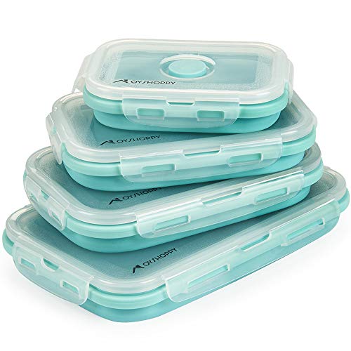 Virklyee Fiambrera de Silicona Juego de 4 PCS de Recipientes de Silicona Plegable Silicona Plegable Almacenamiento de Alimentos Plegable de Silicona Recipientes para Alimentos(B2-Color Claro)