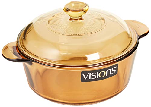 VISIONS - Olla de Vidrio Pyroceram, Modelo Versa, con Tapa de Vidrio y Tapa de plástico, de 2,25 litros, Color marrón