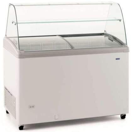 Vitrina de Helados cúpula de Cristal con estante cristal intermedio de 1290 x670 x1290h mm con ruedas AVEIRO SICC400 (Incluye 2 cestas+2cubetas 5l+2cubetas 2.5l)