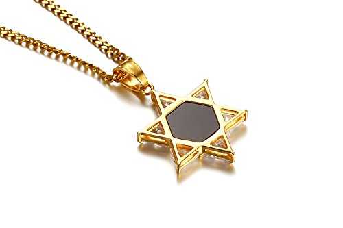 VNOX Cubic Zirconia de Acero Inoxidable para Hombre Estrella de David Hexagon Colgante de Masonic Lucio Masonic Mason Oro