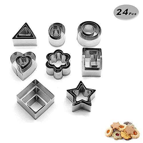 voarge Mini geométrico Cookie Set de moldes para galletas, de 24 piezas metal – Juego de moldes Fácil borde Formas Geométricas Mini Schneider, DIY Tools para cocina, hornear, halloween, Navidad