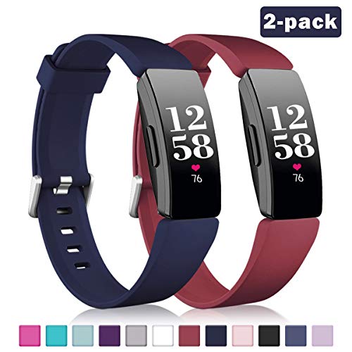 Vobafe 2 Pack Correa Compatible con Fitbit Inspire Correa/Inspire HR Correa, Suave Silicona Correa Deportes Recambio Compatible con Fitbit Inspire/Inspire HR/Inspire 2/Ace 2, S Vino Rojo/Azul Oscuro